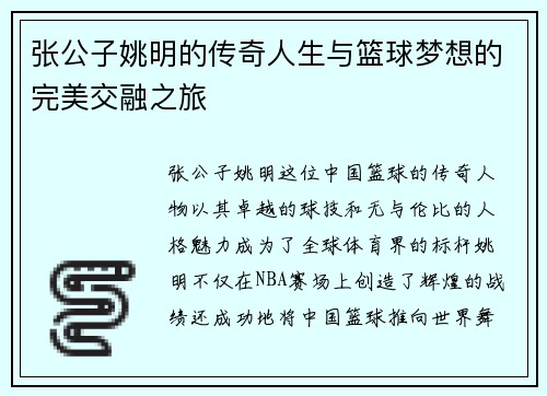 张公子姚明的传奇人生与篮球梦想的完美交融之旅
